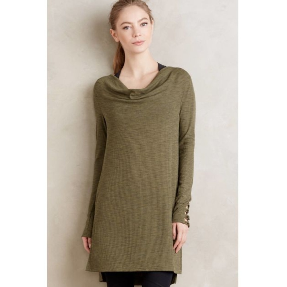 ANTHRO / PURE+GOOD GREEN COWL NECK JERSEY TUNIC